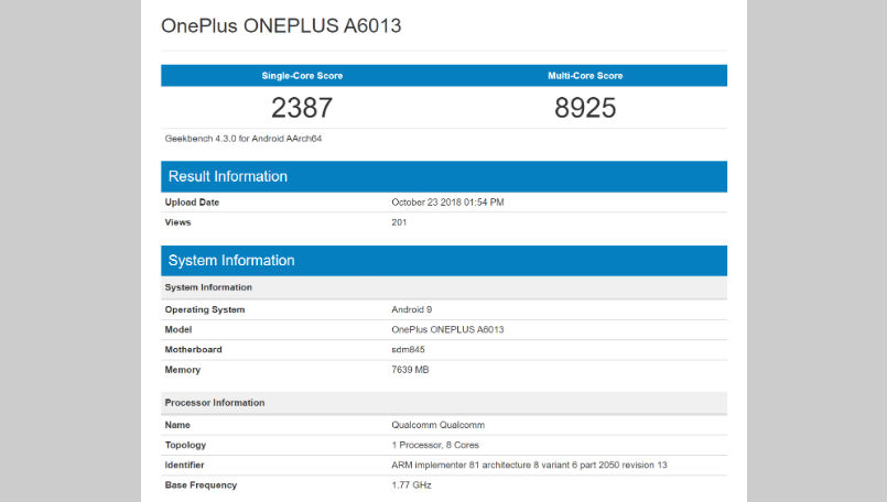 Oneplus 6t Geekbench