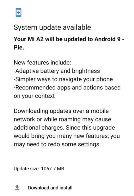 Mi A2 Android Pie Update Changelog
