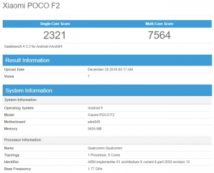 Poco F2 Geekbench