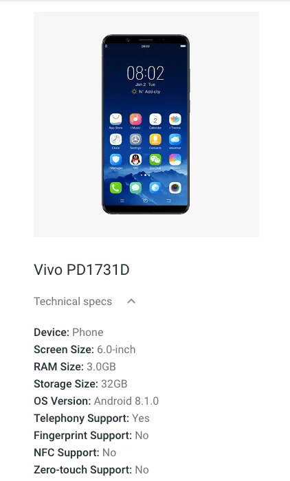 Vivo Y71a Android Enterprise Listing