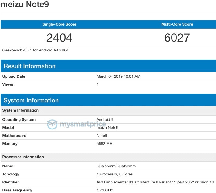 Meizu Note 9 Geekbench Ukhz9o