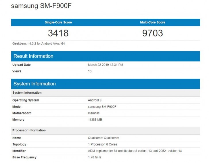 Samsung Galaxy Fold Geekbench