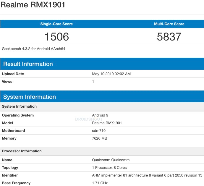 Realme X Geekbench