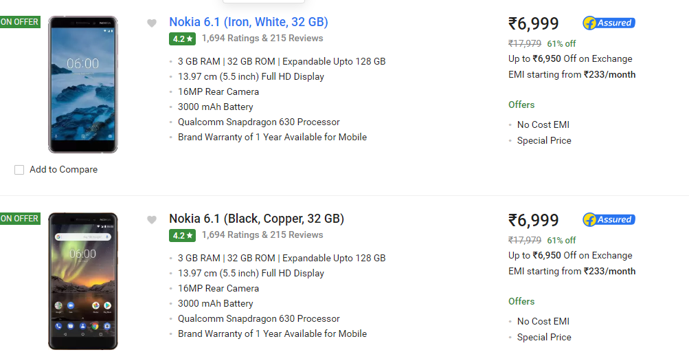 Nokia 6.1 Price Cut Flipkart