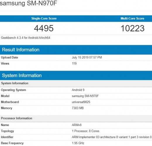 Galaxy Note 10 Geekbench With The Exynos Chipset.