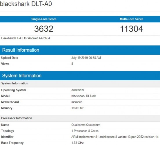 Black Shark 2 Pro Geekbench