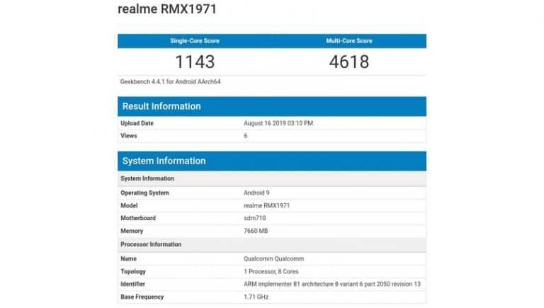 Realme 5 Pro Geekbench Listing 768x435