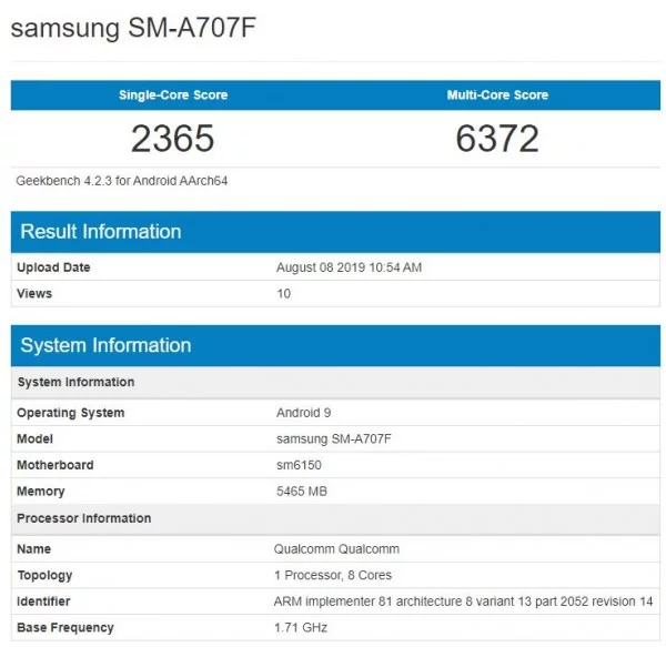 Samsung Galaxy A70s Sm A707f Geekbench