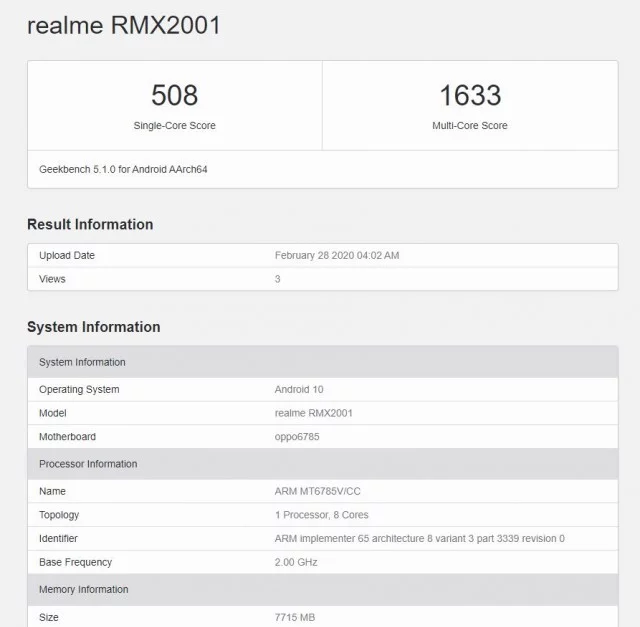 Realme 6 Rmx2001 Geekbench