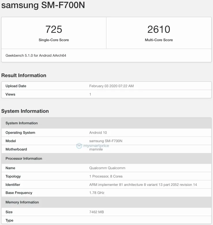 Samsung Galaxy Z Flip Geekbench