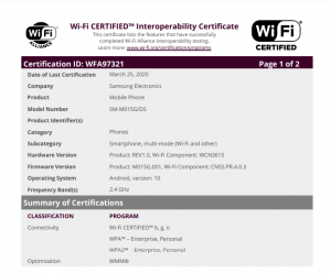 Wifi Alliance Galaxy M01