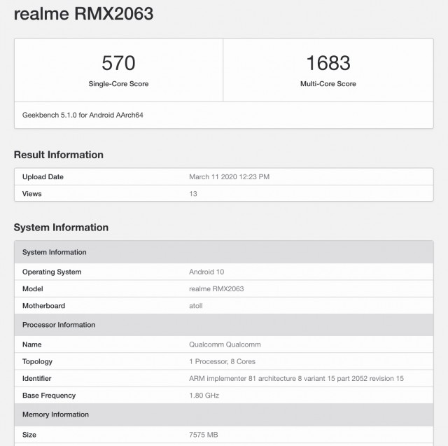 Realme Rmx2063 Geekbench