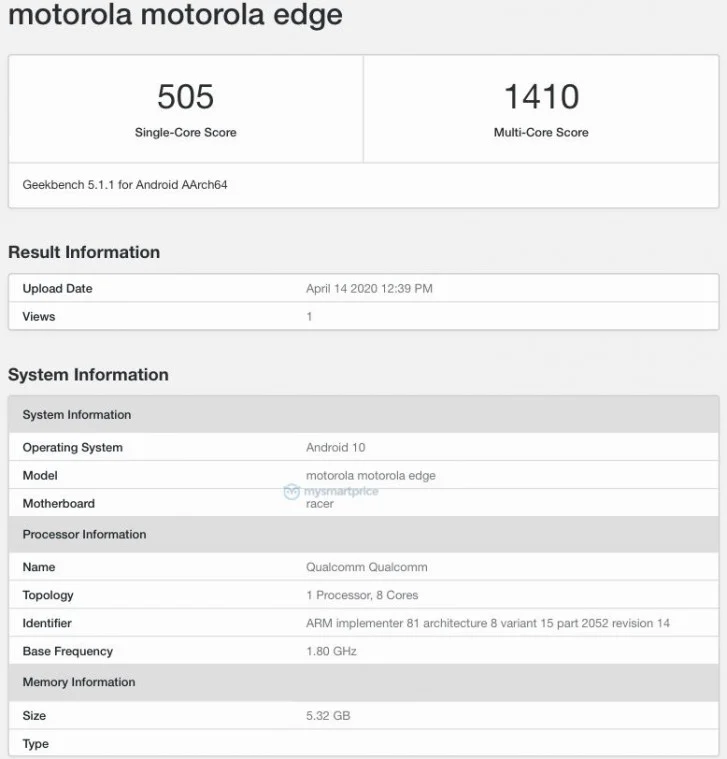 Motorola Edge Geekbench