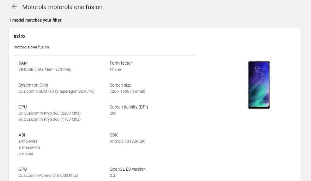Motorola One Fusion Specs Leaked Via Google Play Console Listing
