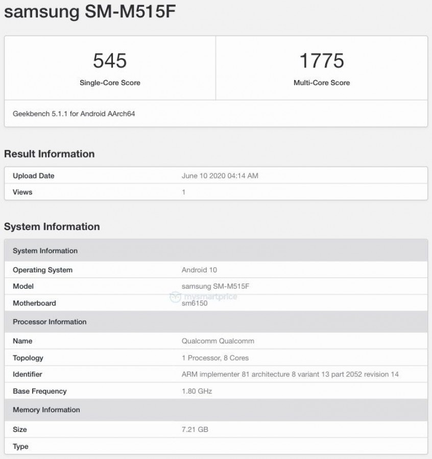 Galaxy M51 Geekbench