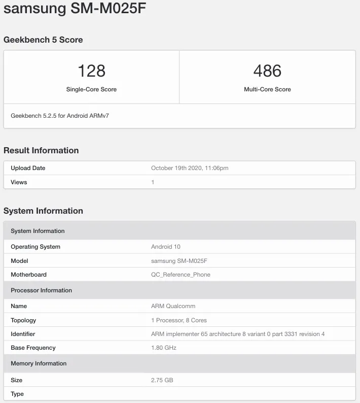 Samsung Galaxy M02 Sm M025f Geekbench
