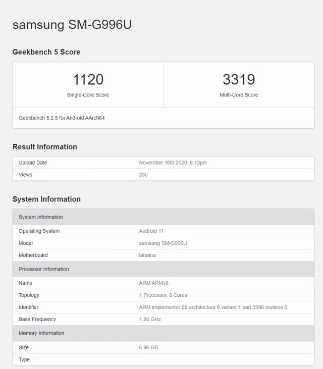 Galaxy S21 Sd875 Geekbench