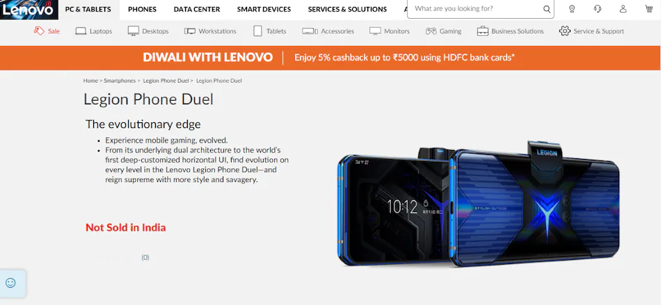 Lenovo Legion Phone Duel Listed On India Site