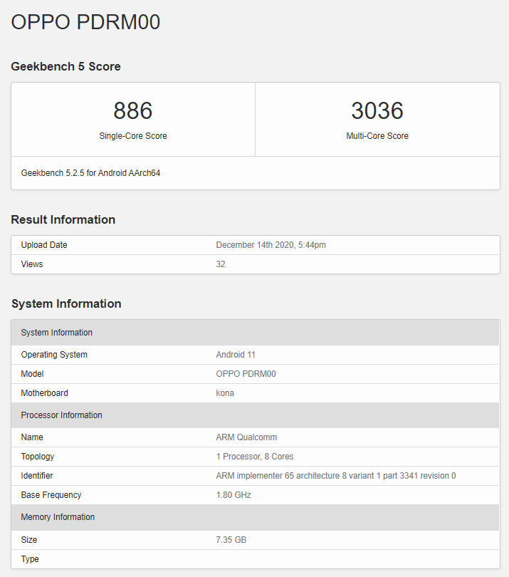 Oppo Pdrm00 Geekbench