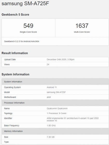 Samsung Galaxy A72 4g Appears On Geekbench