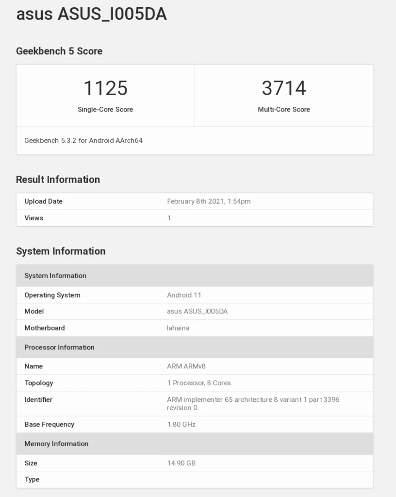 Asus Rog Phone 5 Geekbench