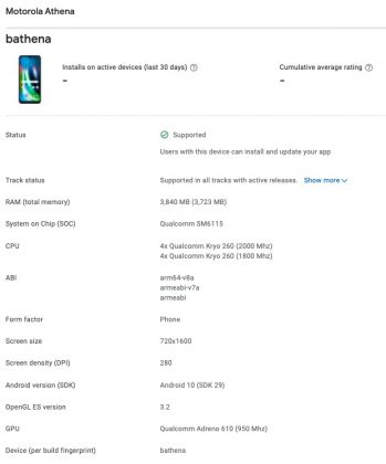 Motorola Athena Google Play Console