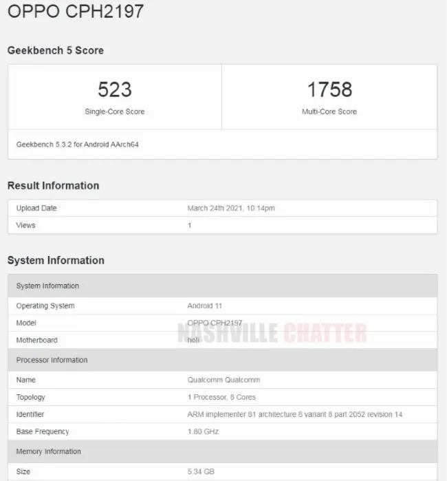 Oppo A54 5g Geekbench