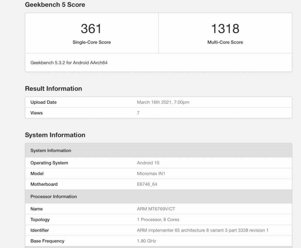 Geekbench Micromax In 1