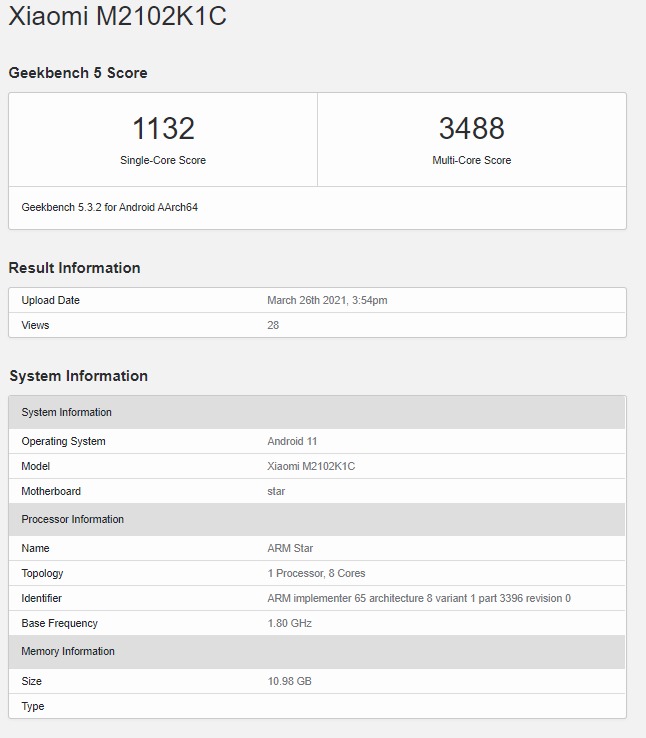 Mi 11 Ultra Geekbench M2102k1c