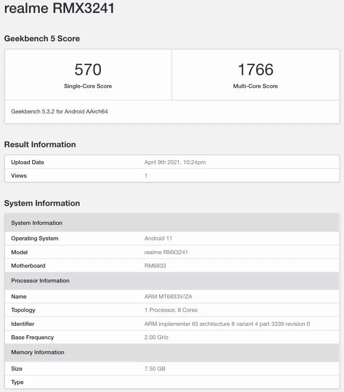 Realme 8 5g Geekbench