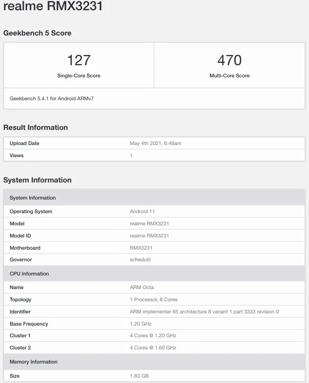 Realme Rmx3231 Geekbench