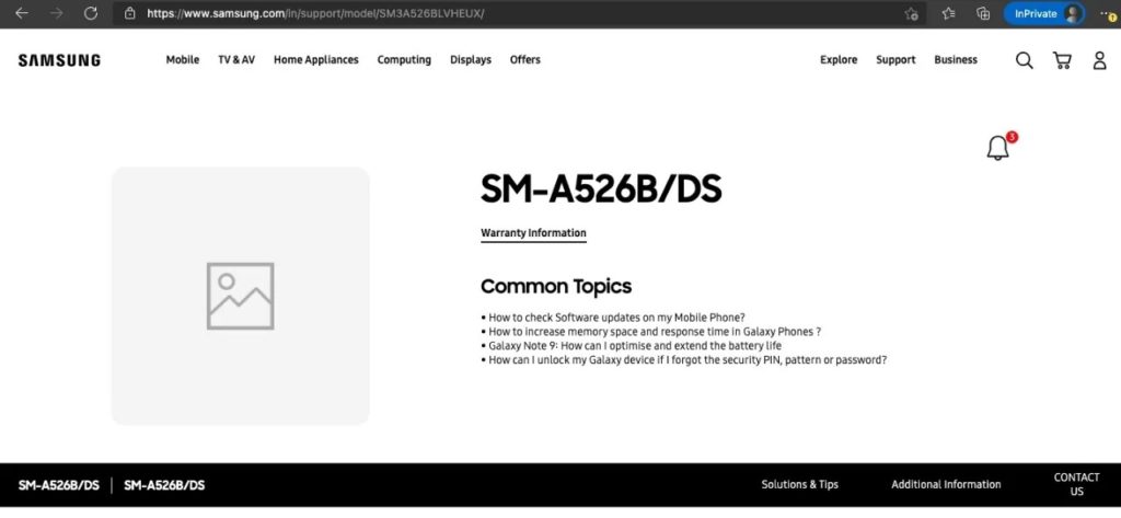 Samsung Galaxy A52 5g India Support Page