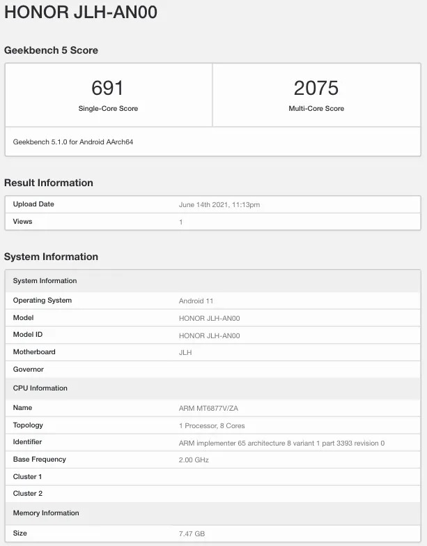 Honor 50e Geekbench