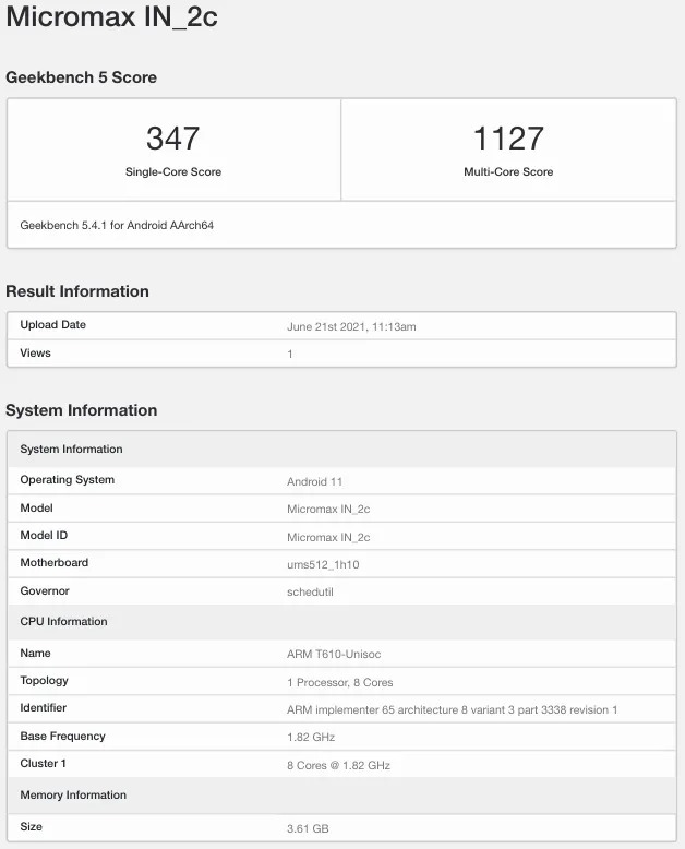 Micromax In 2c Geekbench