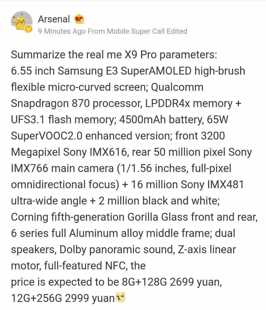 Realme X9 Pro Specs Price Leaked