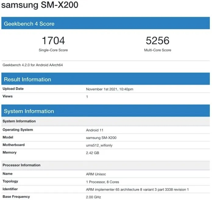 Samsung Galaxy Tab A8 Wi Fi Sm X