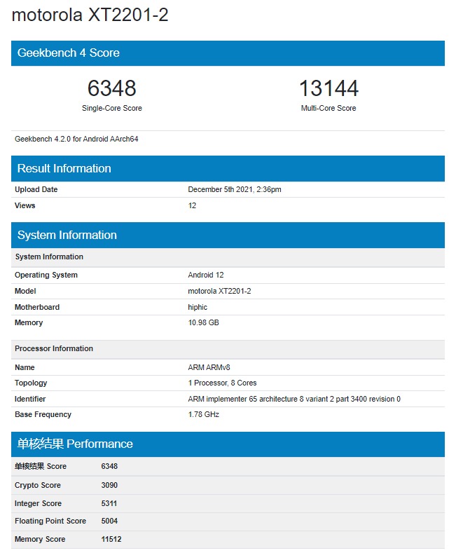 Moto X30 Geekbench