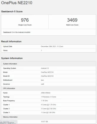 Oneplus Pro Ne2210 Geekbench