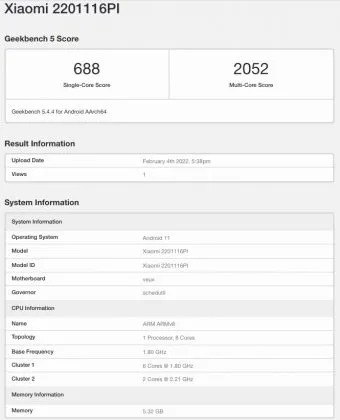 Poco X4 5g 2201116pi Geekbench
