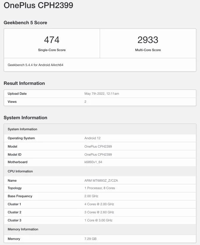 Oneplus Nord 2t Geekbench Listing