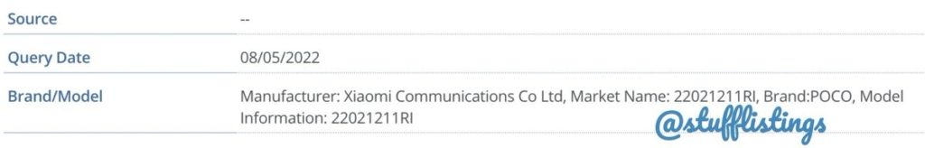 Poco F4 Imei Listing