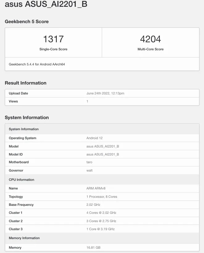 Asus Rog Phone 6 Pro Ai2201 B Geekbench