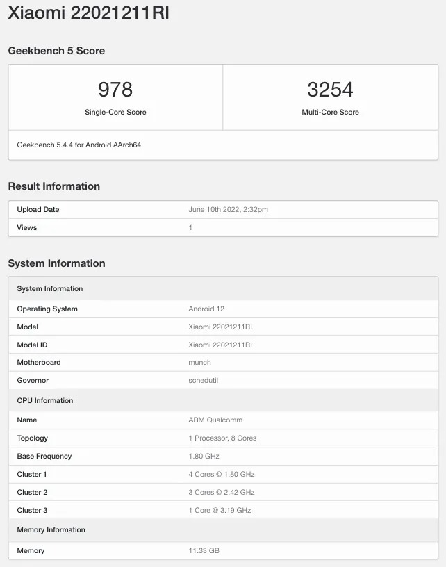 Poco F4 5g 22021211ri India Geekbench