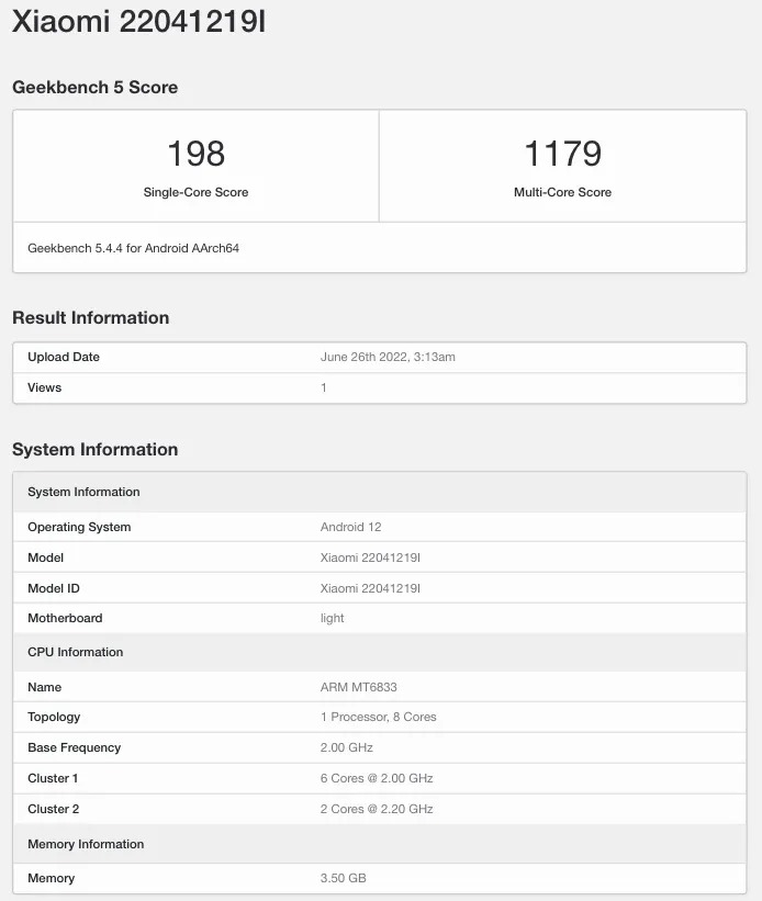 Redmi 10 Prime Plus Geekbench