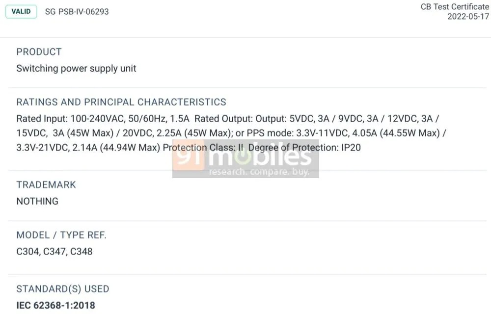 Nothing Phone 1 45w Tuv