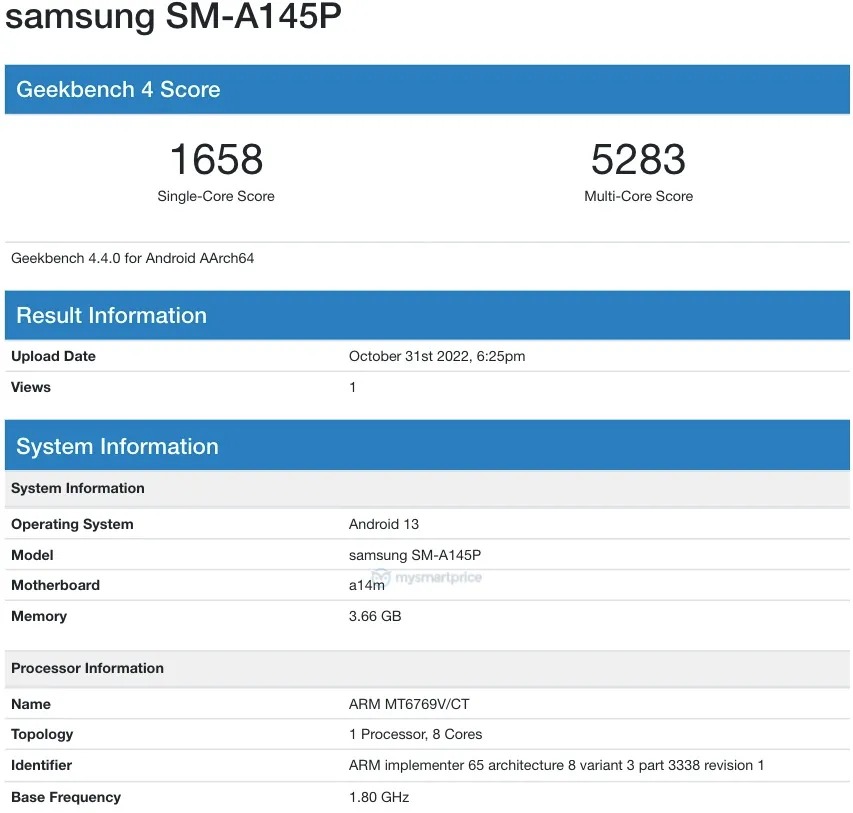 Samsung Galaxy A14 4g Sm A145p Geekbench